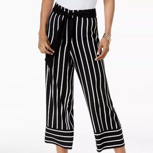 Striped Wide-Leg Cropped Pants